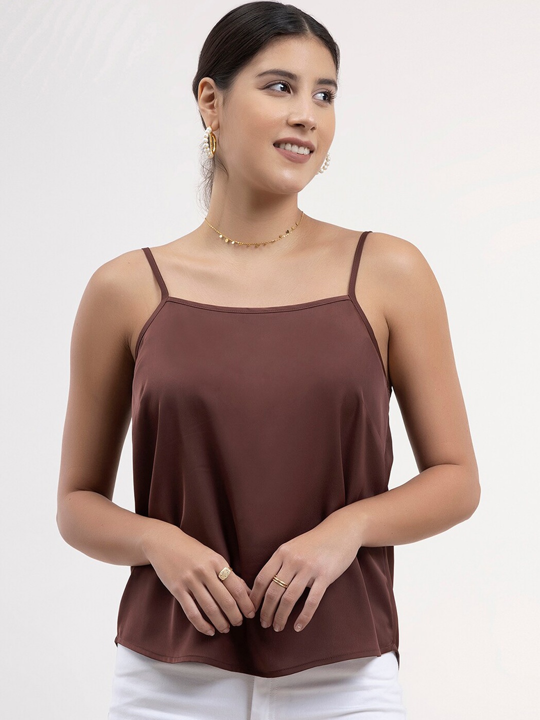 

FableStreet Women Brown Solid Satin Camisole