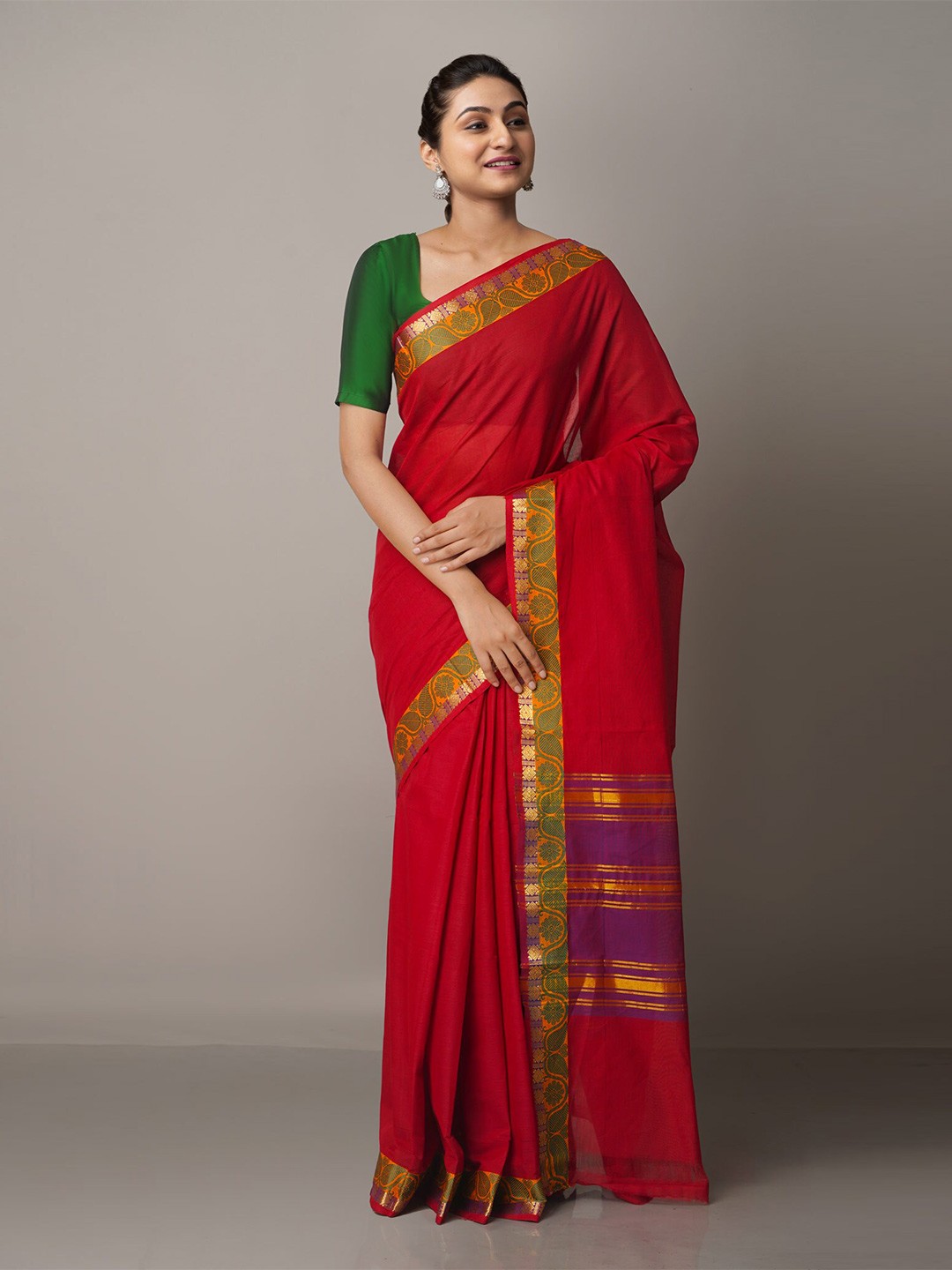 

Unnati Silks Maroon & Purple Zari Pure Cotton Venkatgiri Saree