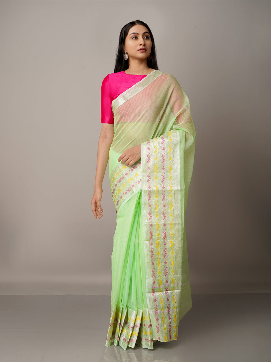 

Unnati Silks Green & Pink Silk Blend Kota Saree
