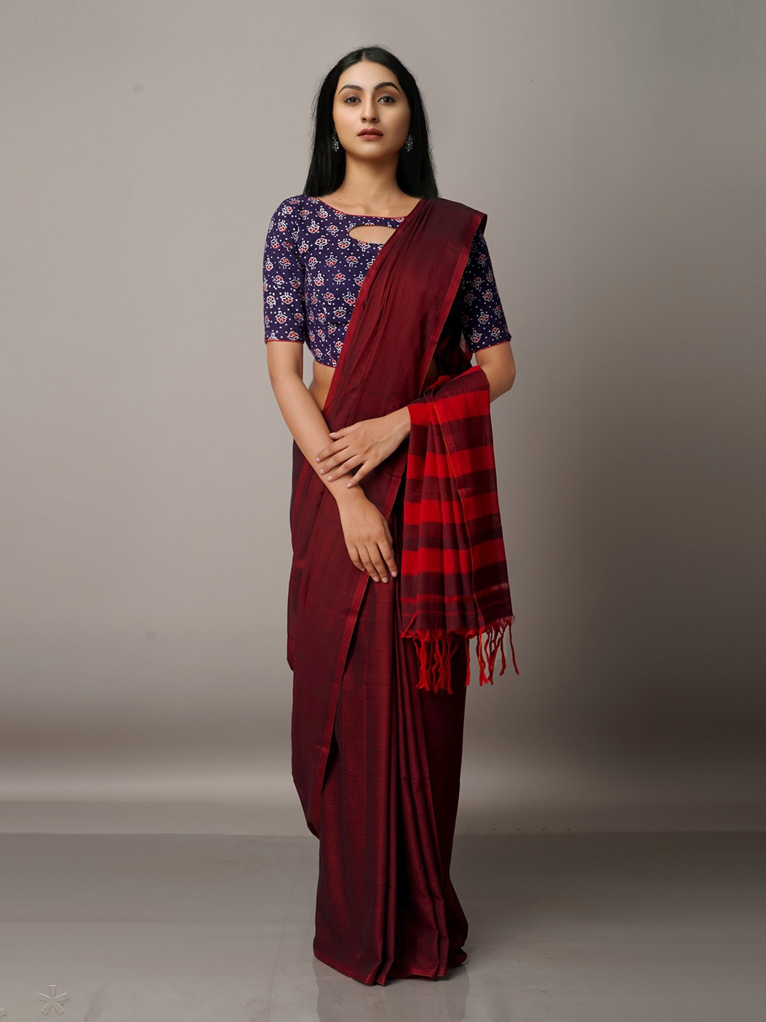 

Unnati Silks Maroon & Orange Pure Cotton Narayan Peth Saree