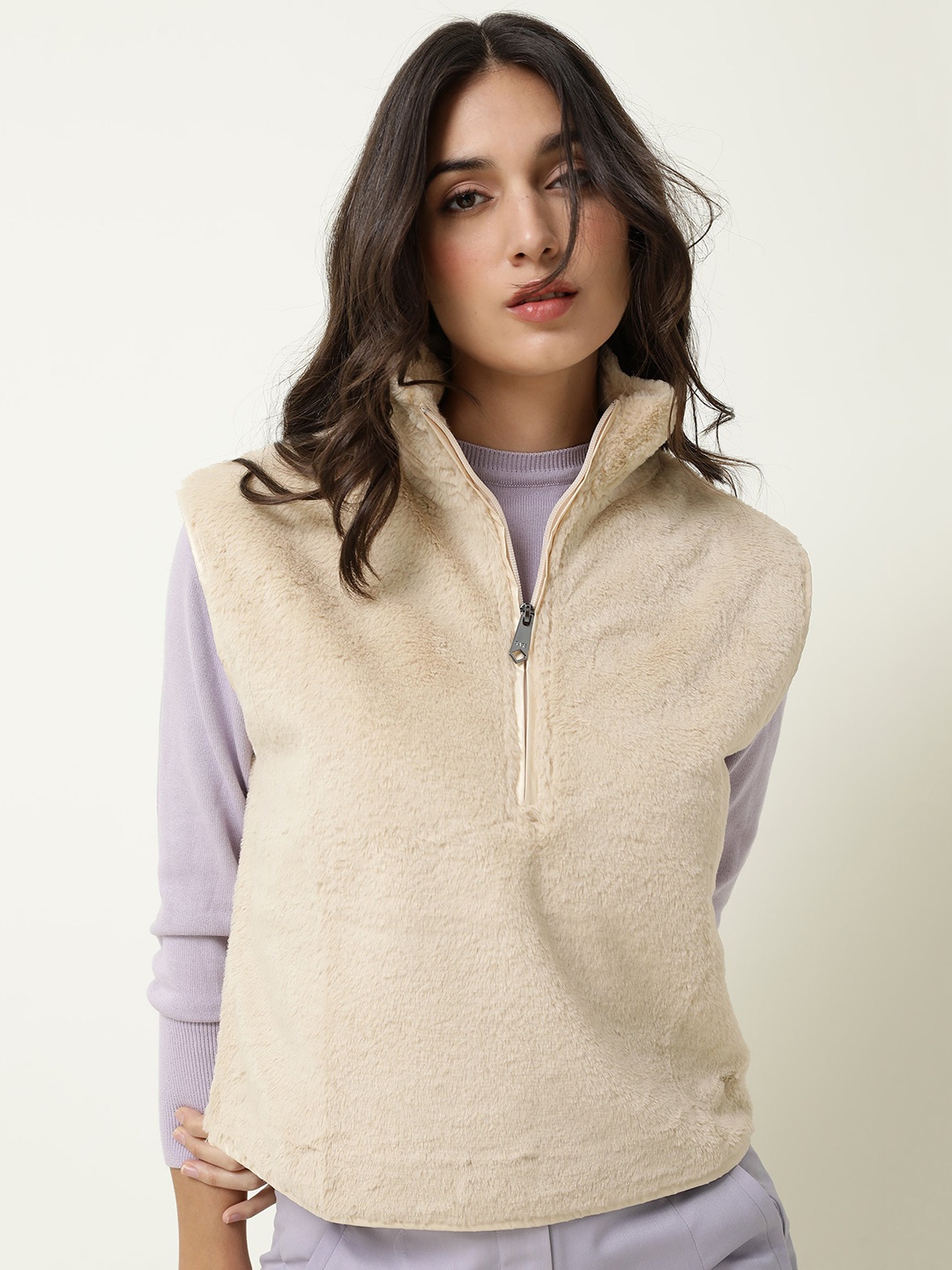 

RAREISM Women Beige Solid Sweater Vest