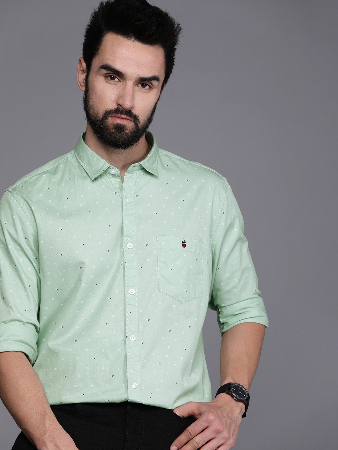 

Louis Philippe Jeans Men Slim Fit Printed Pure Cotton Casual Shirt, Green