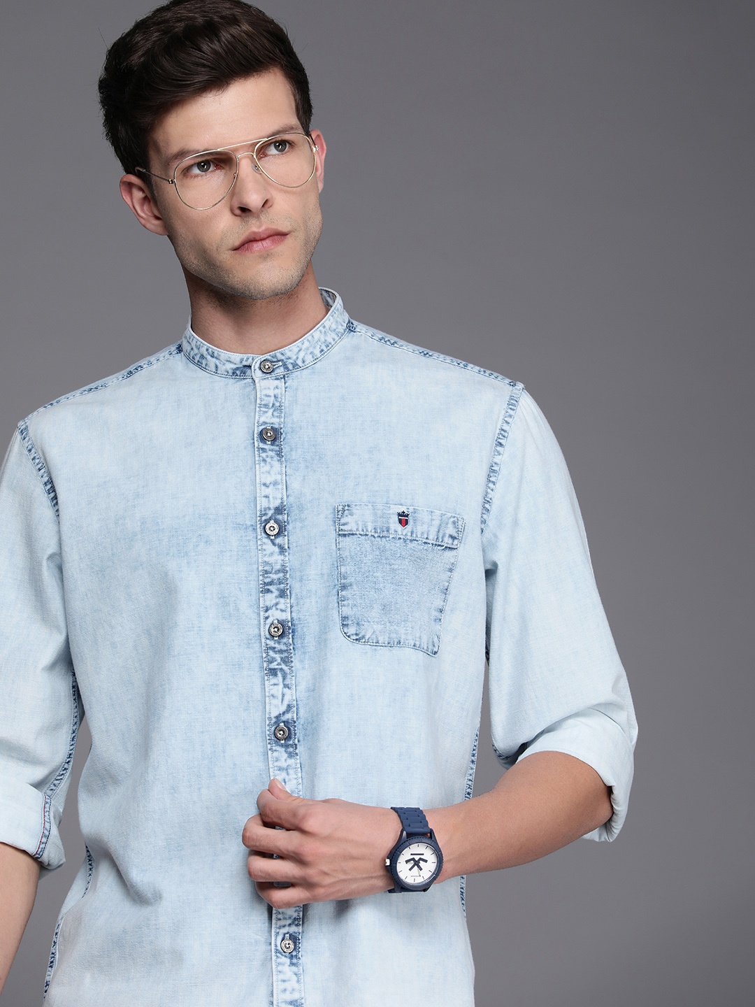 

Louis Philippe Jeans Men Pure Cotton Slim Fit Casual Shirt, Blue