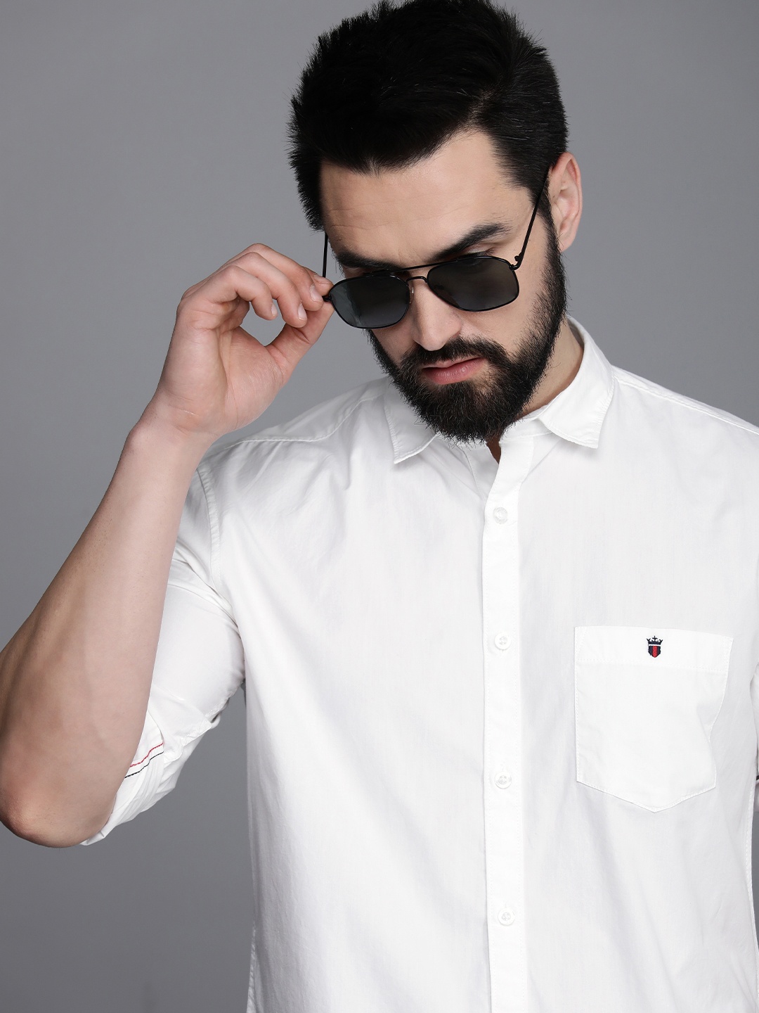 

Louis Philippe Jeans Men Pure Cotton Solid Slim Fit Casual Shirt, White