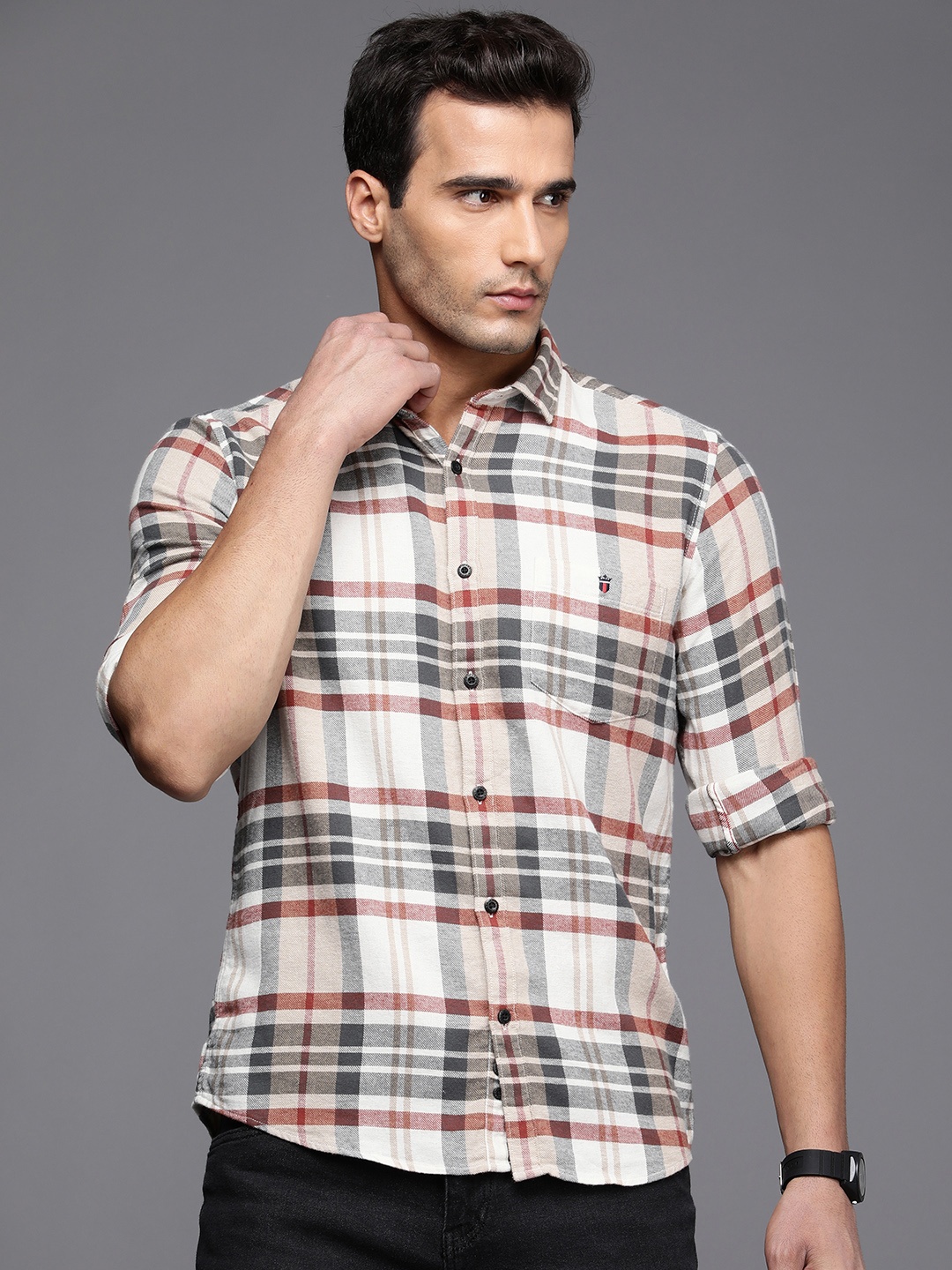

Louis Philippe Jeans Men Multicoloured Checked Slim Fit Pure Cotton Casual Shirt, Multi