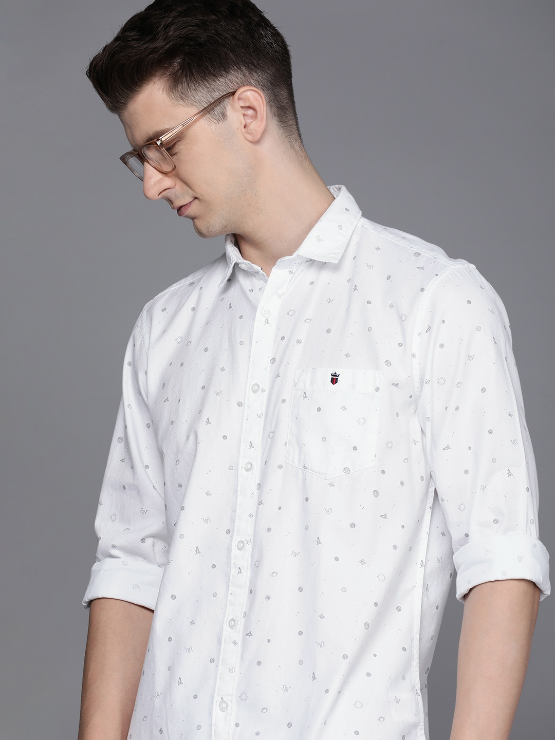 

Louis Philippe Jeans Slim Fit Printed Pure Cotton Casual Shirt, White
