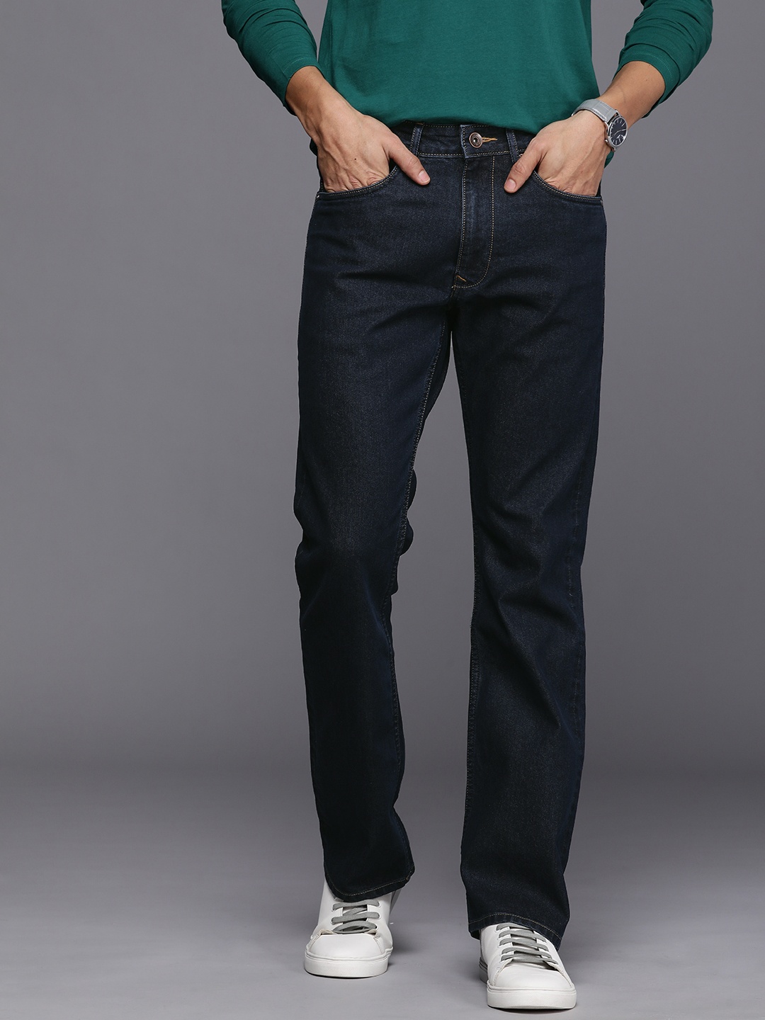 

Louis Philippe Jeans Men Bootcut Low-Rise Stretchable Jeans, Blue