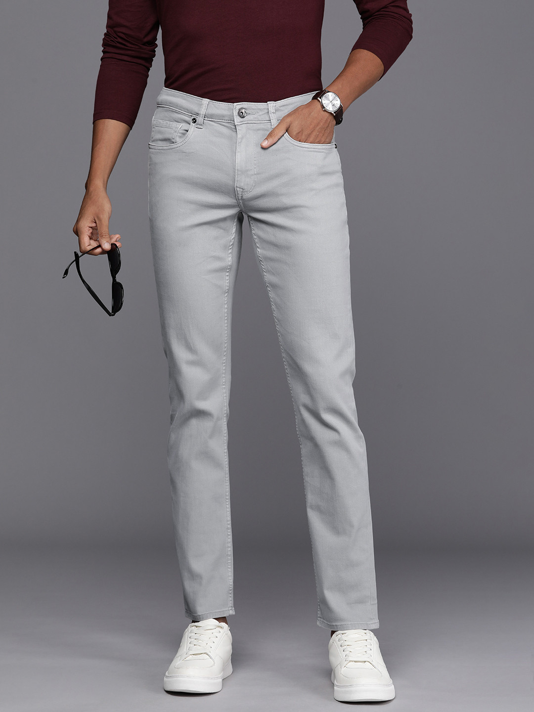 

Louis Philippe Jeans Men Slim Fit Low-Rise Stretchable Jeans, Grey