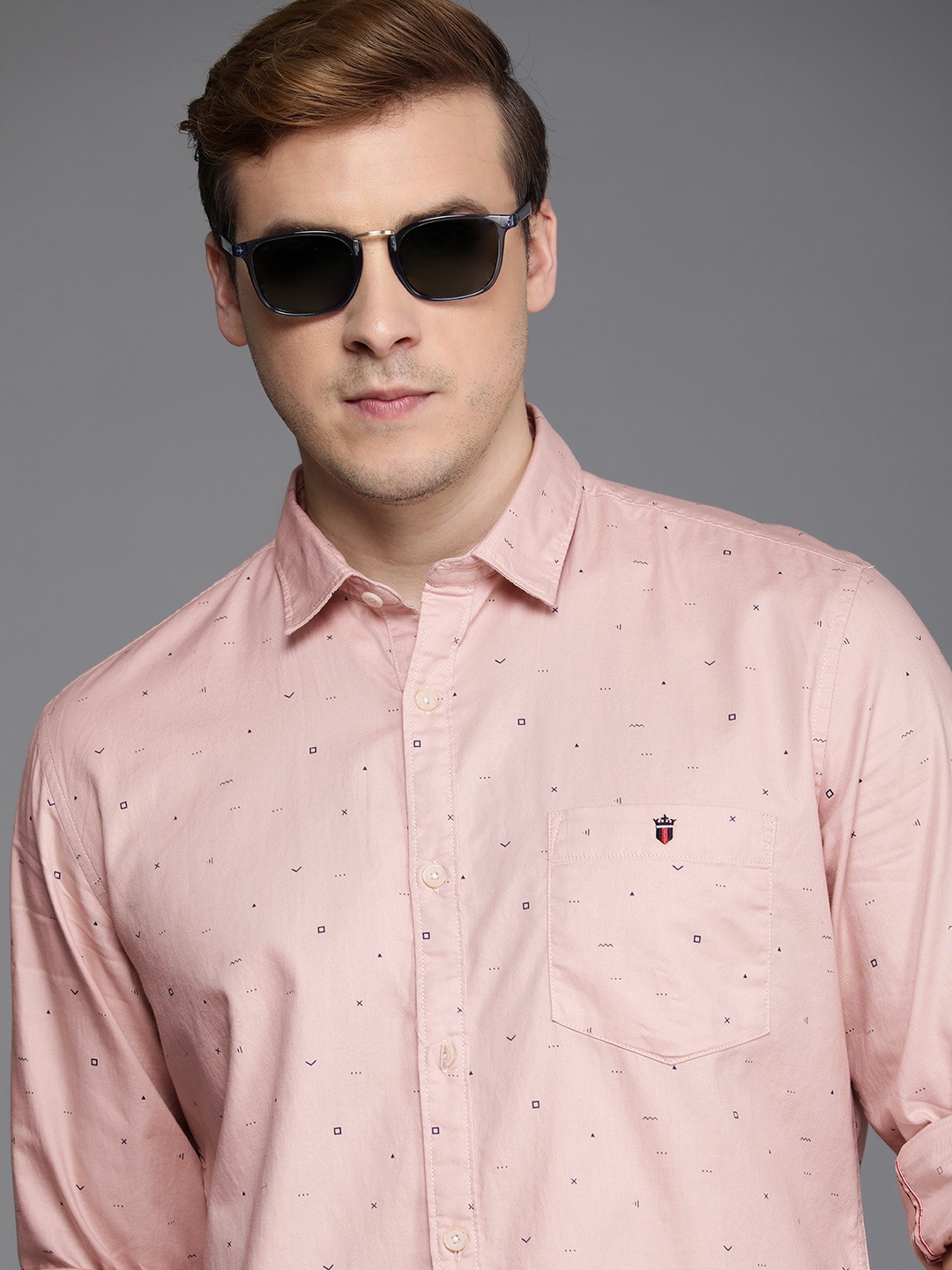 

Louis Philippe Jeans Slim Fit Printed Pure Cotton Casual Shirt, Pink