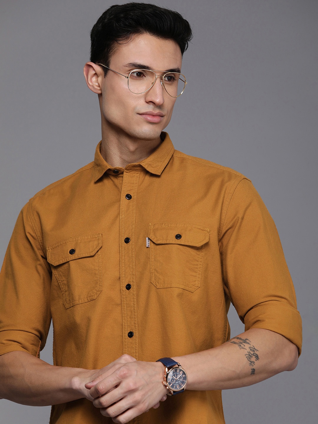 

Louis Philippe Jeans Men Slim Fit Pure Cotton Casual Shirt, Mustard