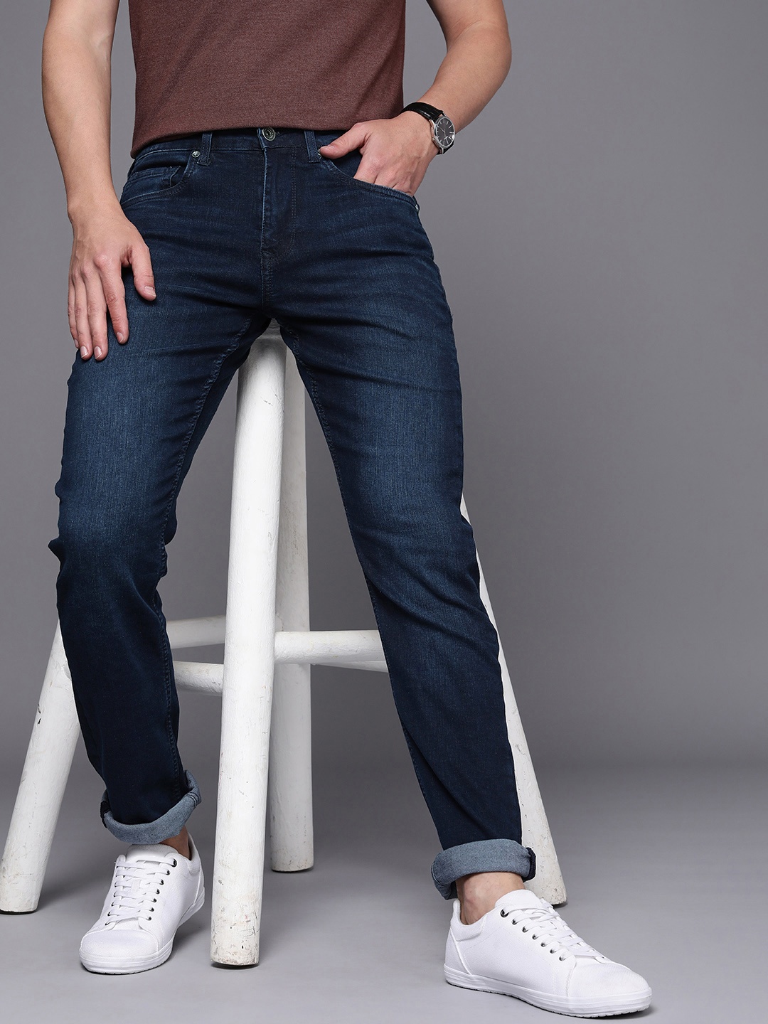 

Louis Philippe Jeans Men Slim Fit Light Fade Mid-Rise Stretchable Jeans, Blue