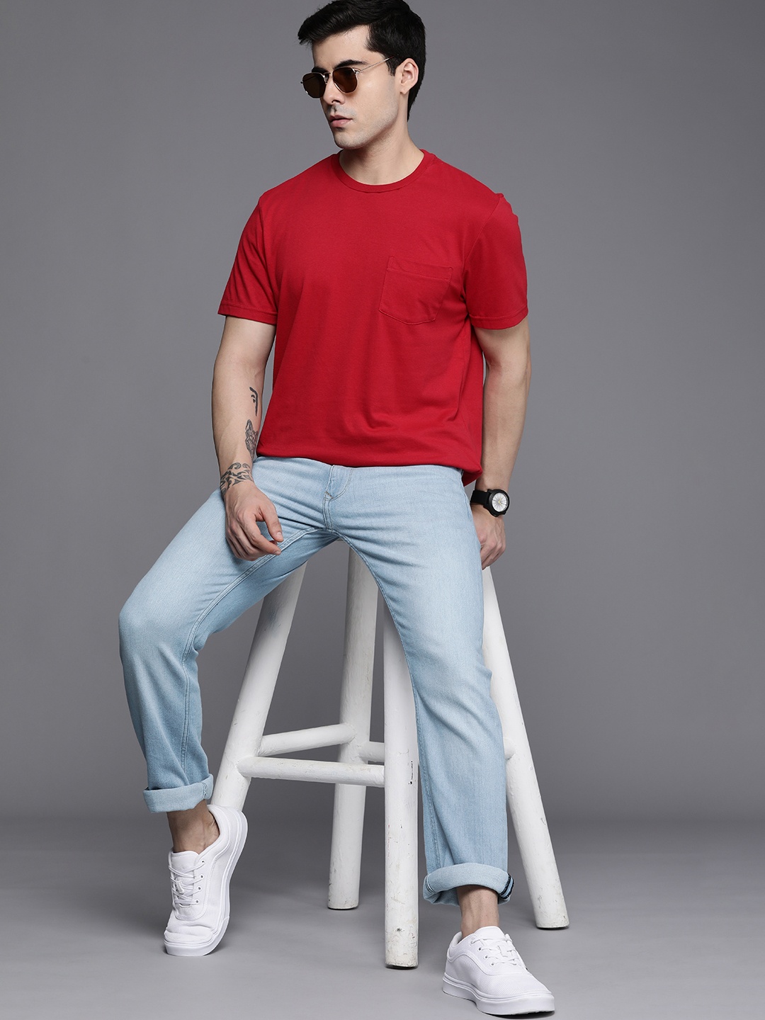 

Louis Philippe Jeans Men Light Blue Low-Rise Light Fade Bleached Stretchable Jeans