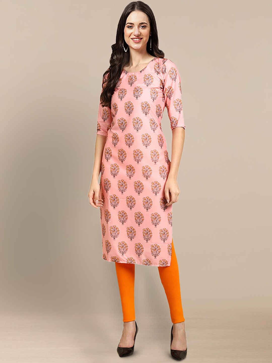

7Threads Women Pink Ethnic Motifs Printed Crepe Kurta