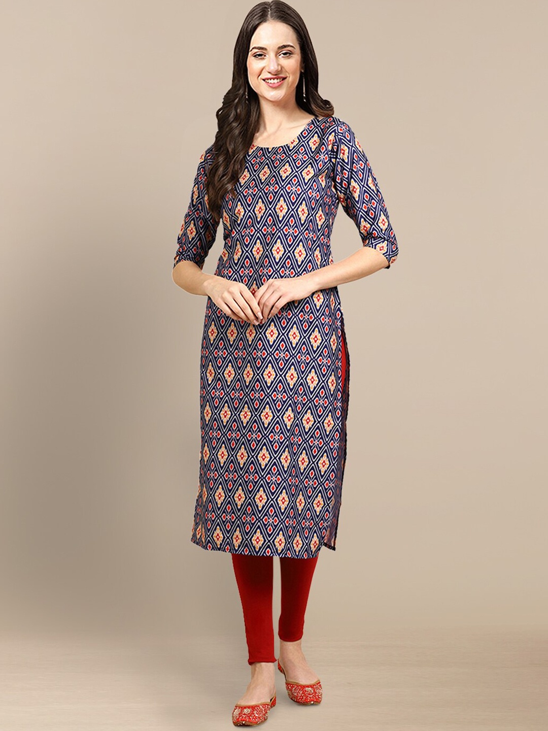

7Threads Women Blue Ethnic Motifs Printed Block Print Crepe Kurta