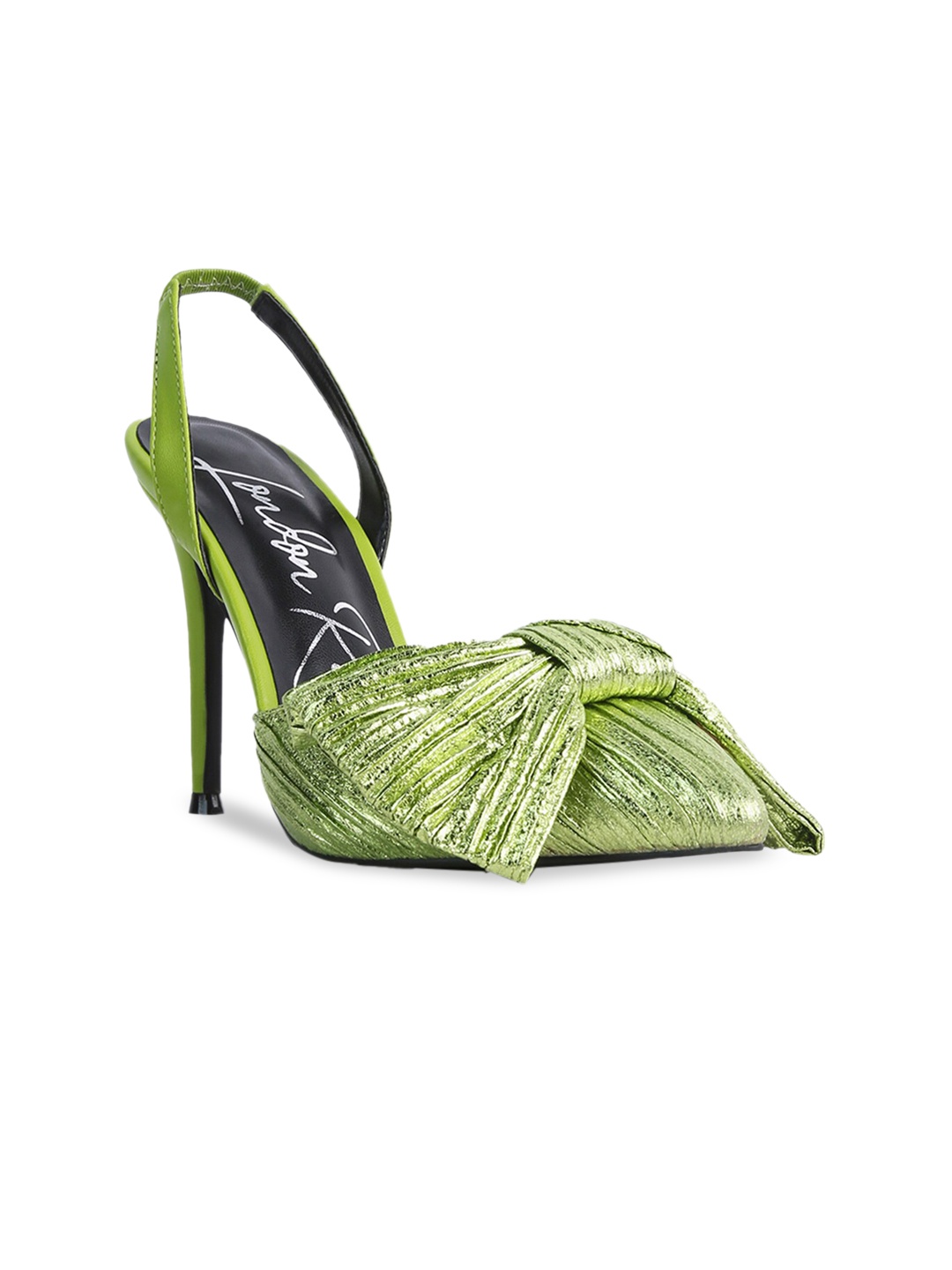 

London Rag Green Textured PU Party Stiletto Heels with Bows