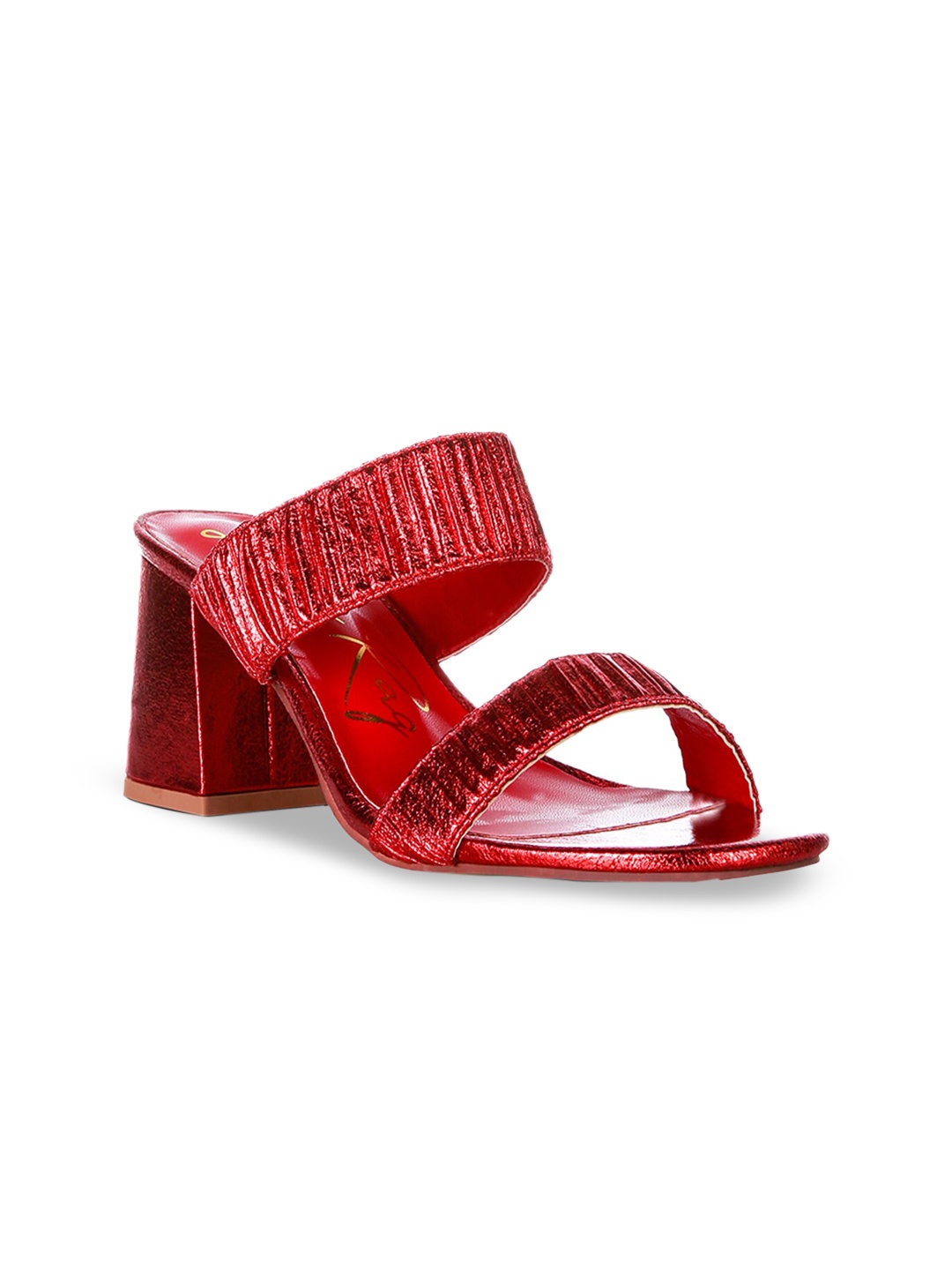 

London Rag Red Embellished PU Party Block Heels
