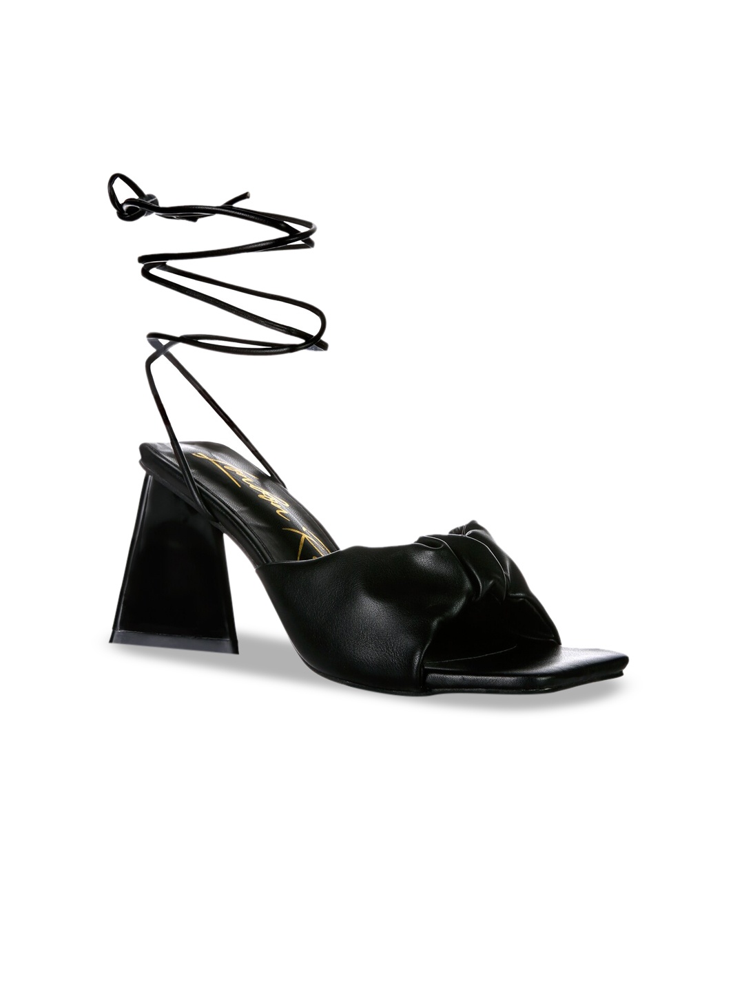 

London Rag Black PU Block Heel Lace Up Pumps