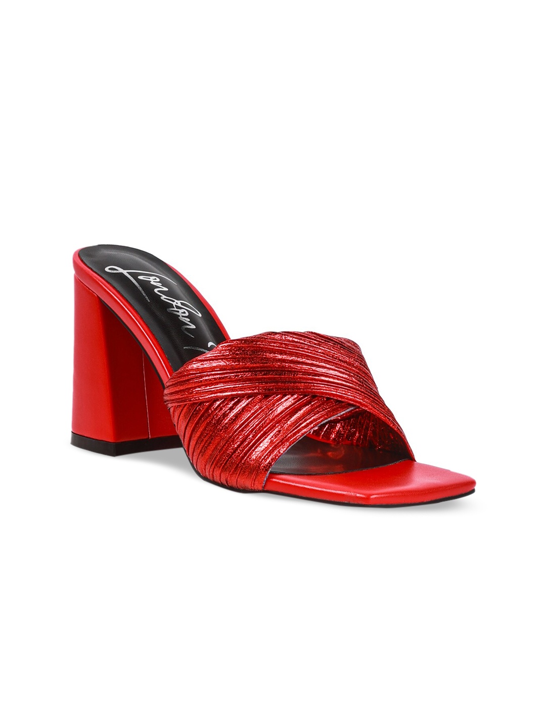 

London Rag Red Textured PU Party Block Heels
