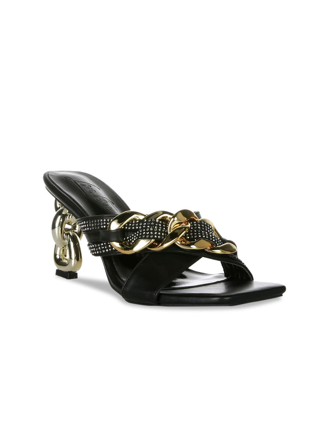 

London Rag Black Embellished Party Block Heels