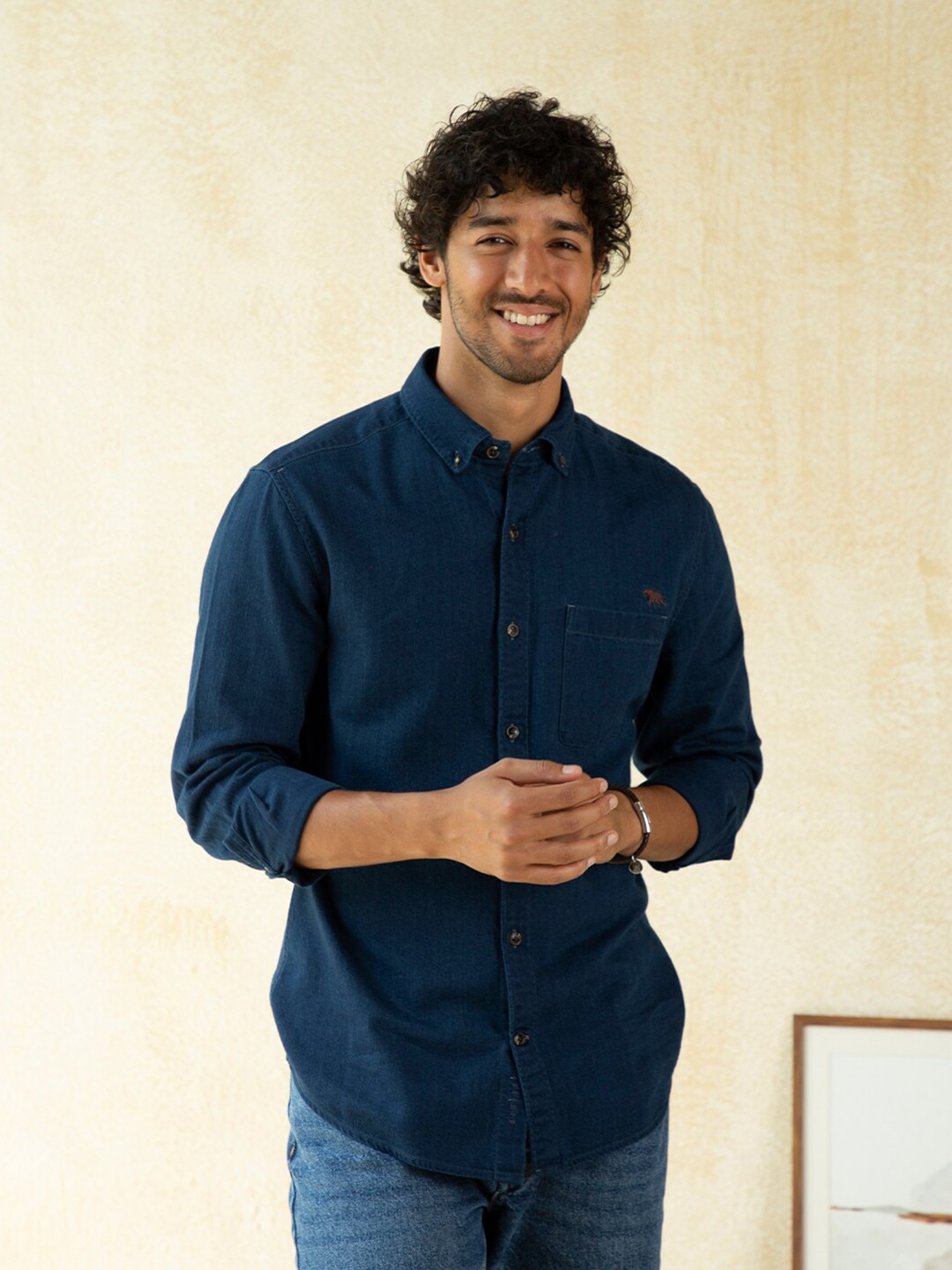 

Andamen Men Blue Classic Slim Fit Cotton Casual Shirt