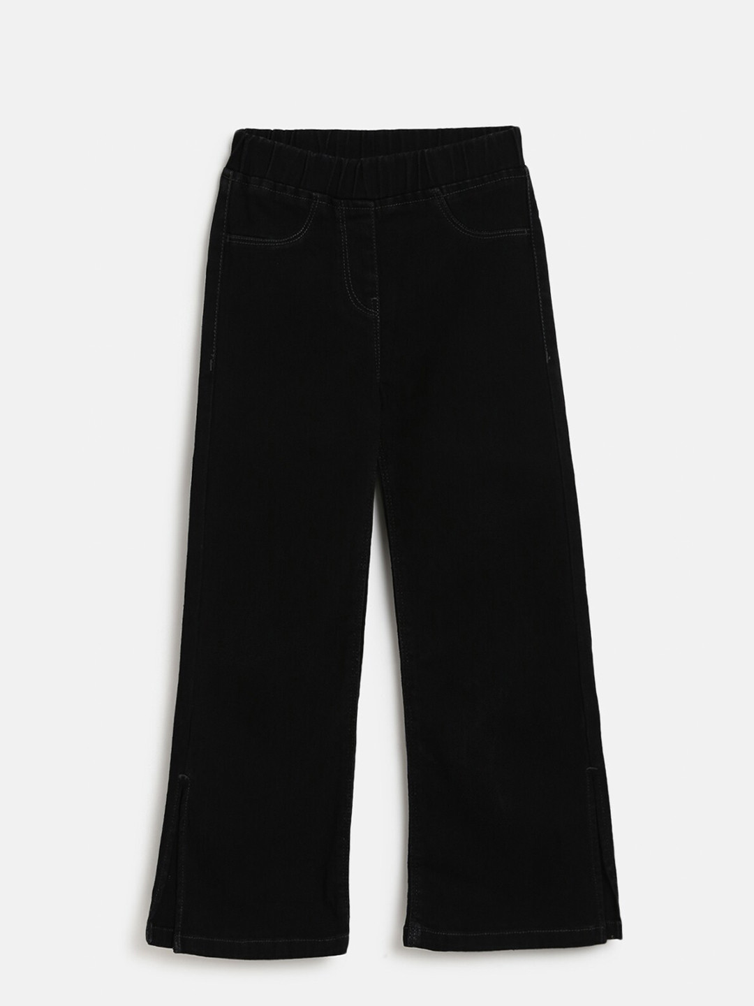 

TALES & STORIES Girls Black Solid Wide Leg Jeggings