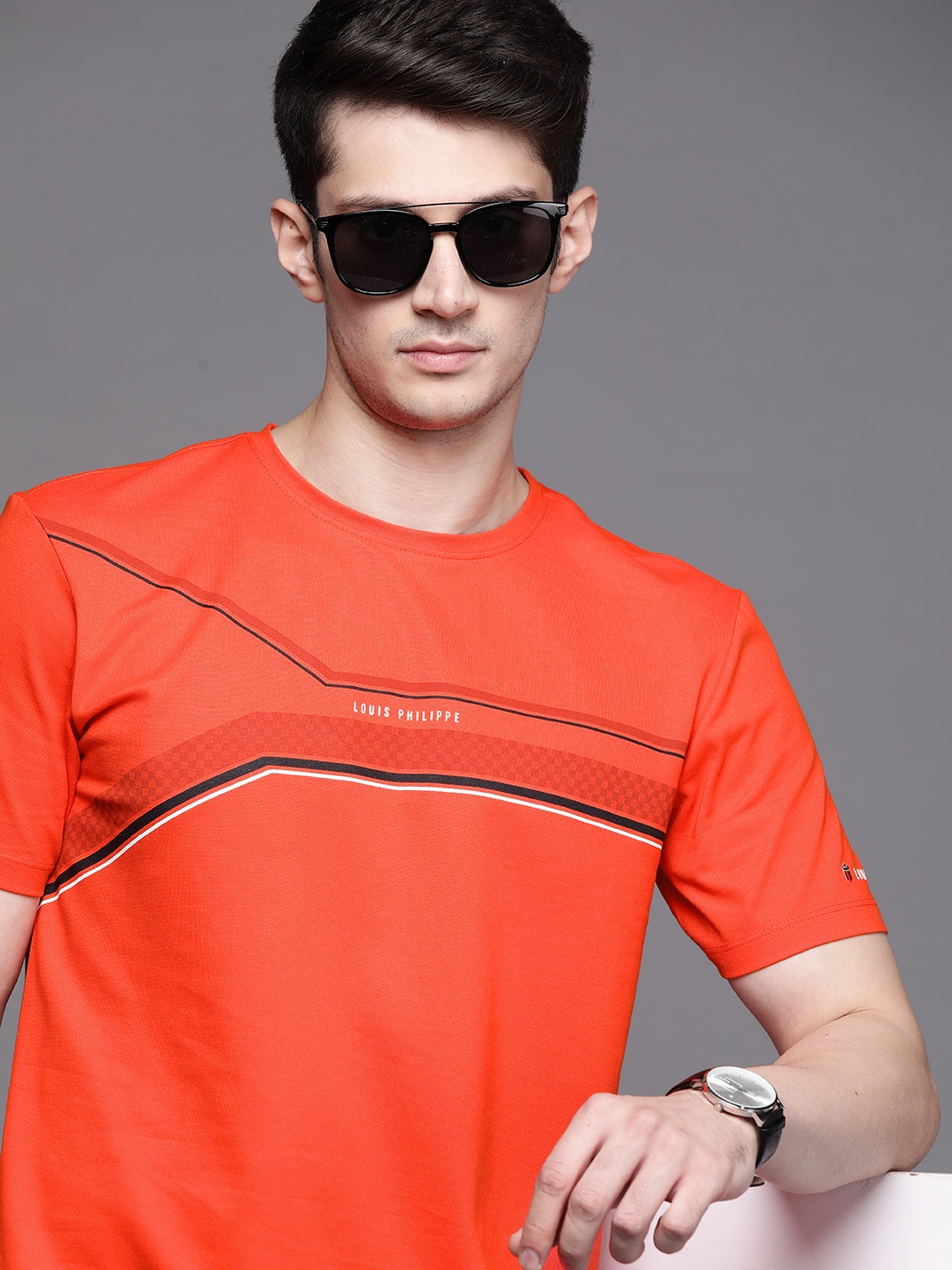 

Louis Philippe Sport Men Orange Striped T-shirt