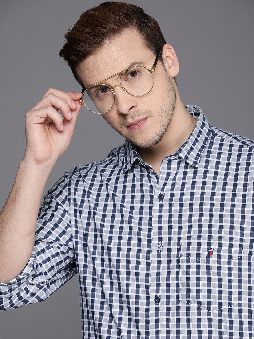 

Louis Philippe Sport Slim Fit Checked Pure Cotton Casual Shirt, Grey