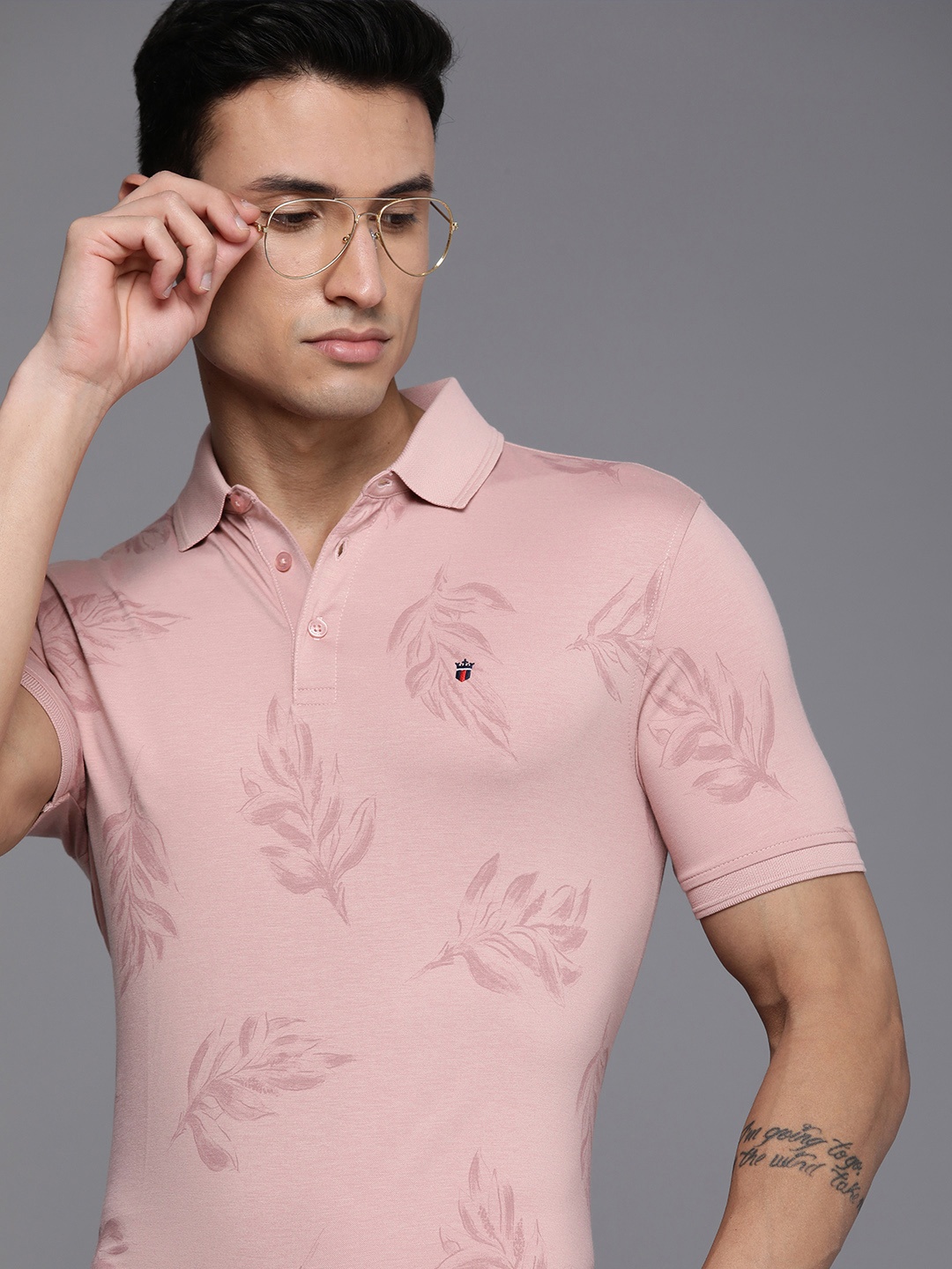 

Louis Philippe Sport Men Printed Polo Collar Tropical T-shirt, Rose