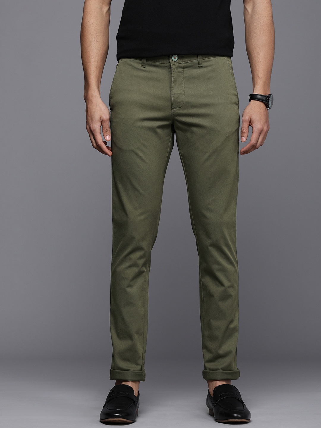 

Louis Philippe Sport Men Solid Super Slim Fit Mid-Rise Casual Trousers, Olive
