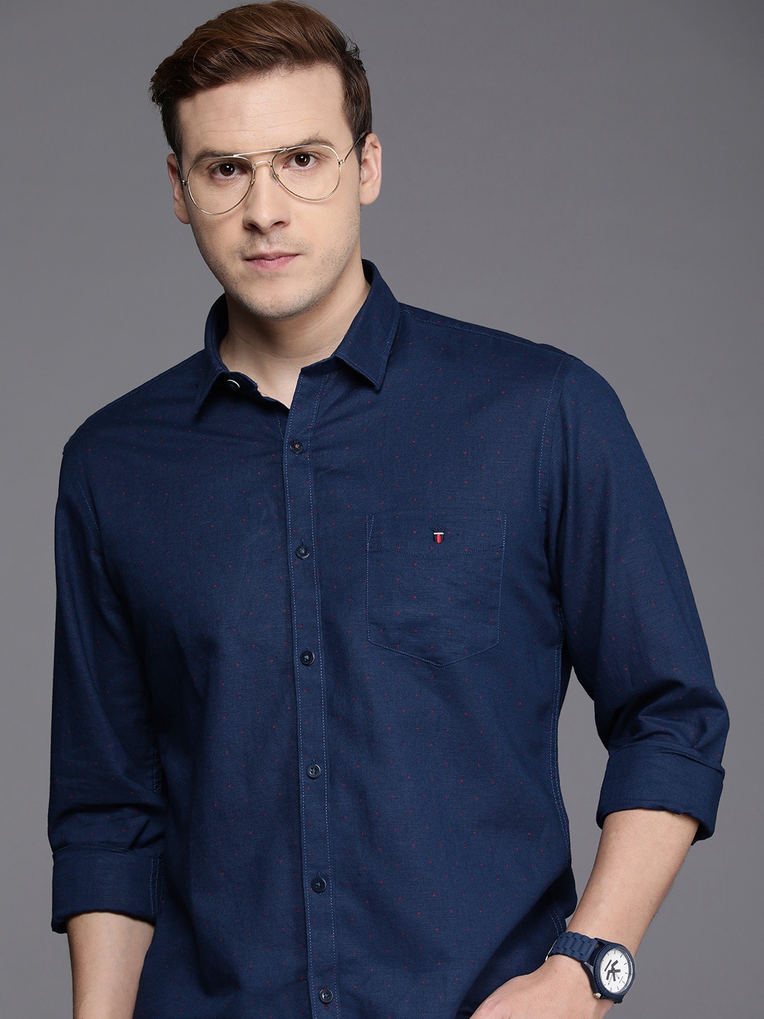 

Louis Philippe Sport Men Blue Slim Fit Printed Casual Shirt, Navy blue