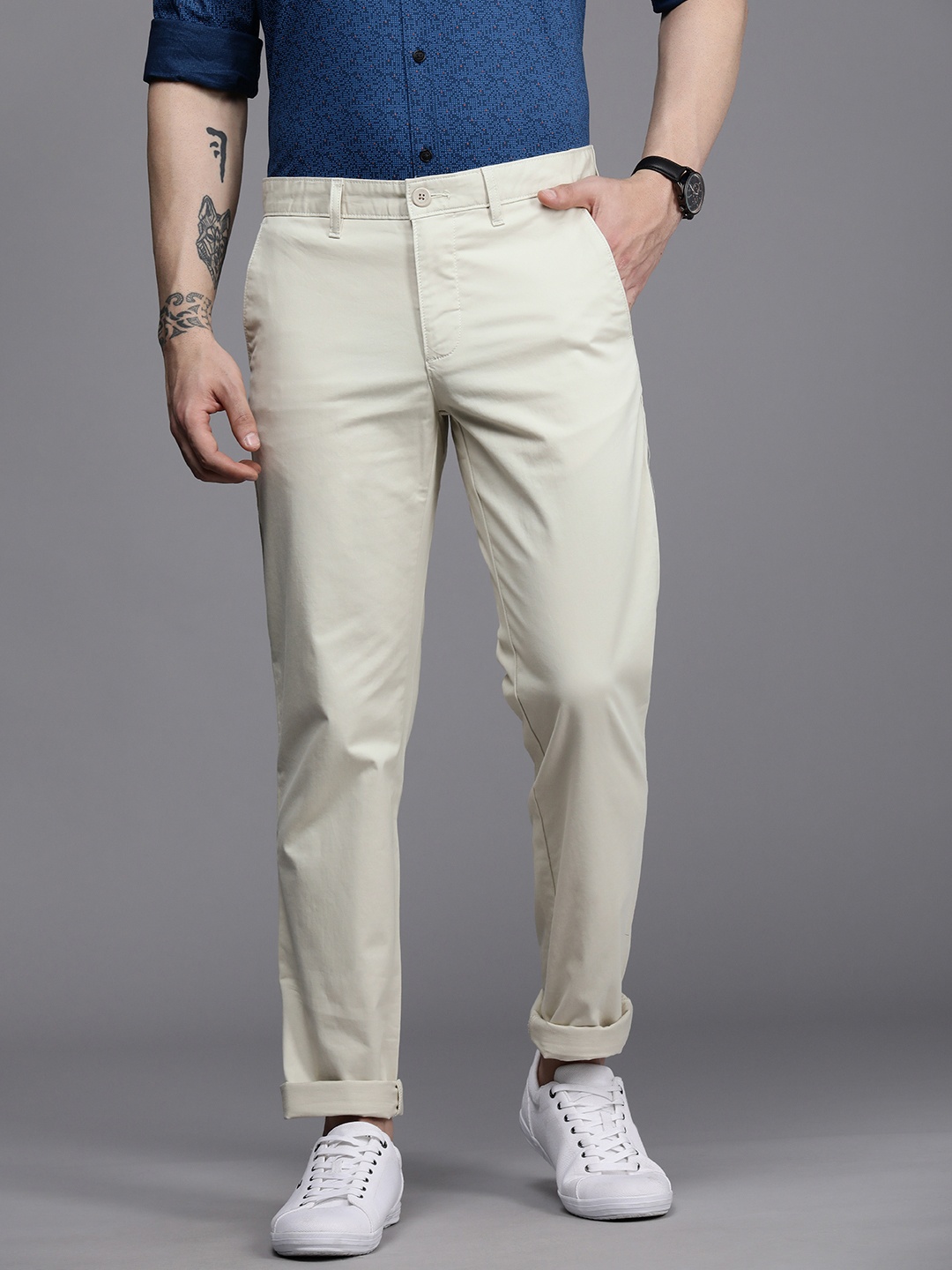 

Louis Philippe Sport Men Slim Fit Casual Trousers, Beige