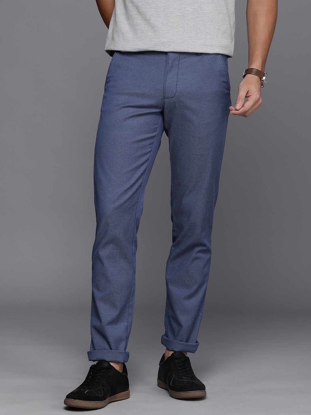

Louis Philippe Sport Men Self-Design Textured Slim Fit Trousers, Blue