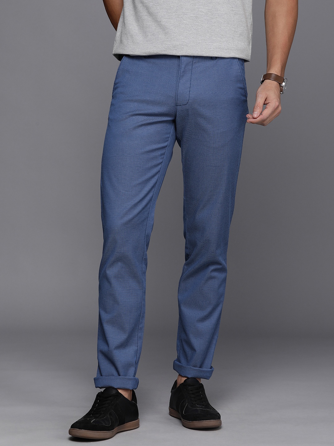 

Louis Philippe Sport Men Textured Slim Fit Trousers, Blue