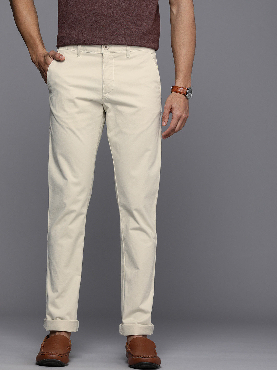 

Louis Philippe Sport Men Solid Super Slim Fit Mid-Rise Casual Trousers, Cream