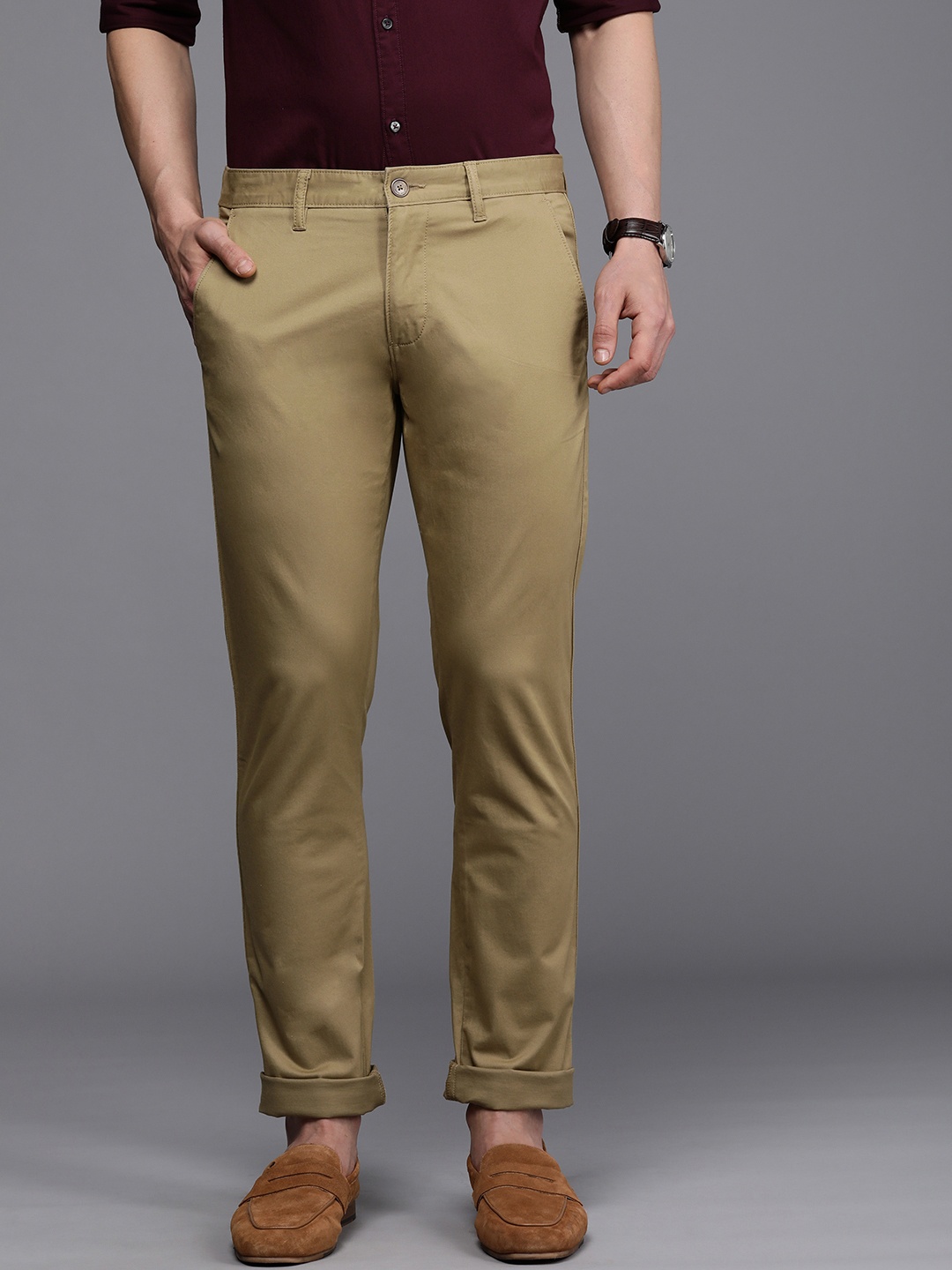 

Louis Philippe Sport Men Super Slim Fit Mid Rise Casual Trousers, Khaki