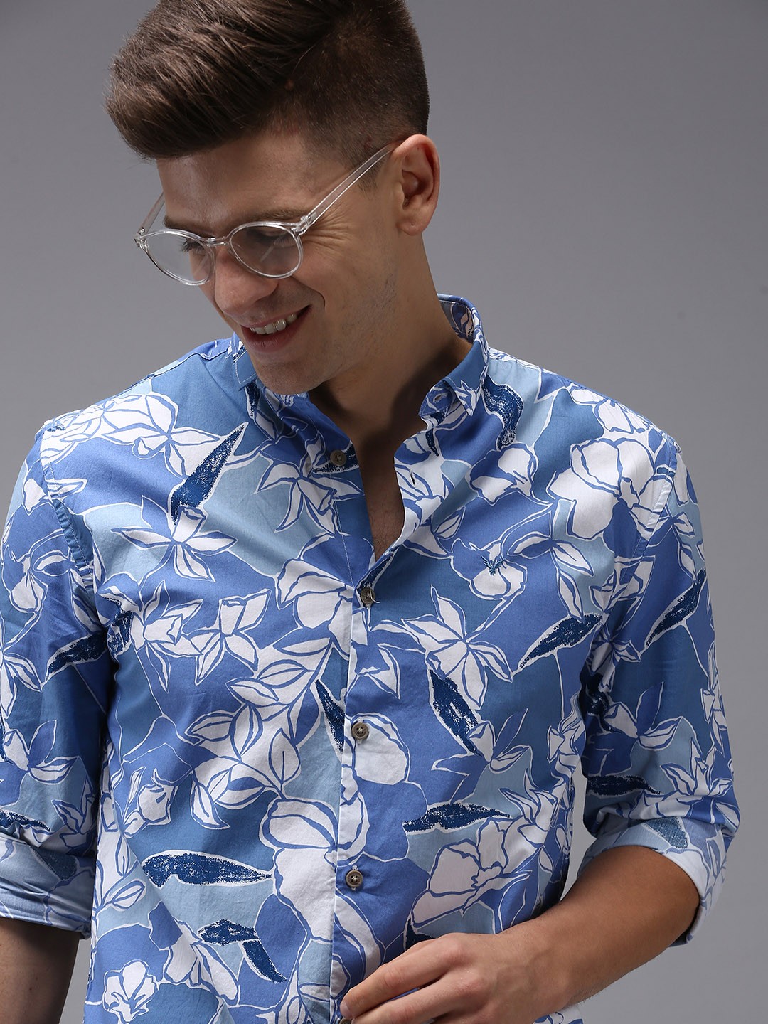 

SHOWOFF Men Blue Comfort Floral Printed Cotton Casual Shirt