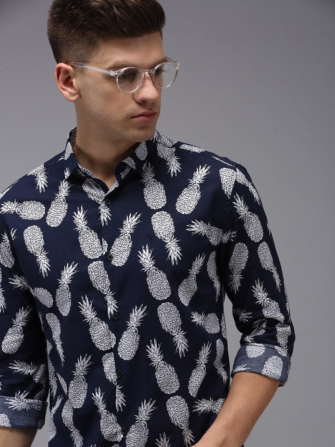 

SHOWOFF Men Navy Blue Comfort Printed Cotton Casual Shirt
