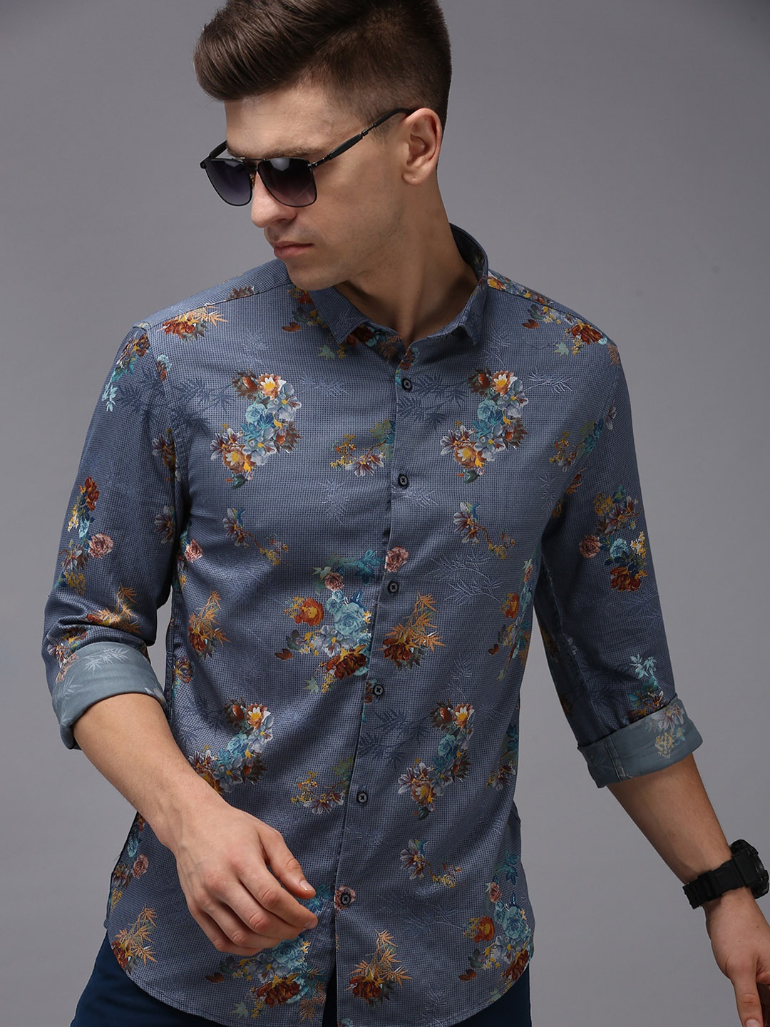 

SHOWOFF Men Blue Comfort Floral Printed Cotton Casual Shirt
