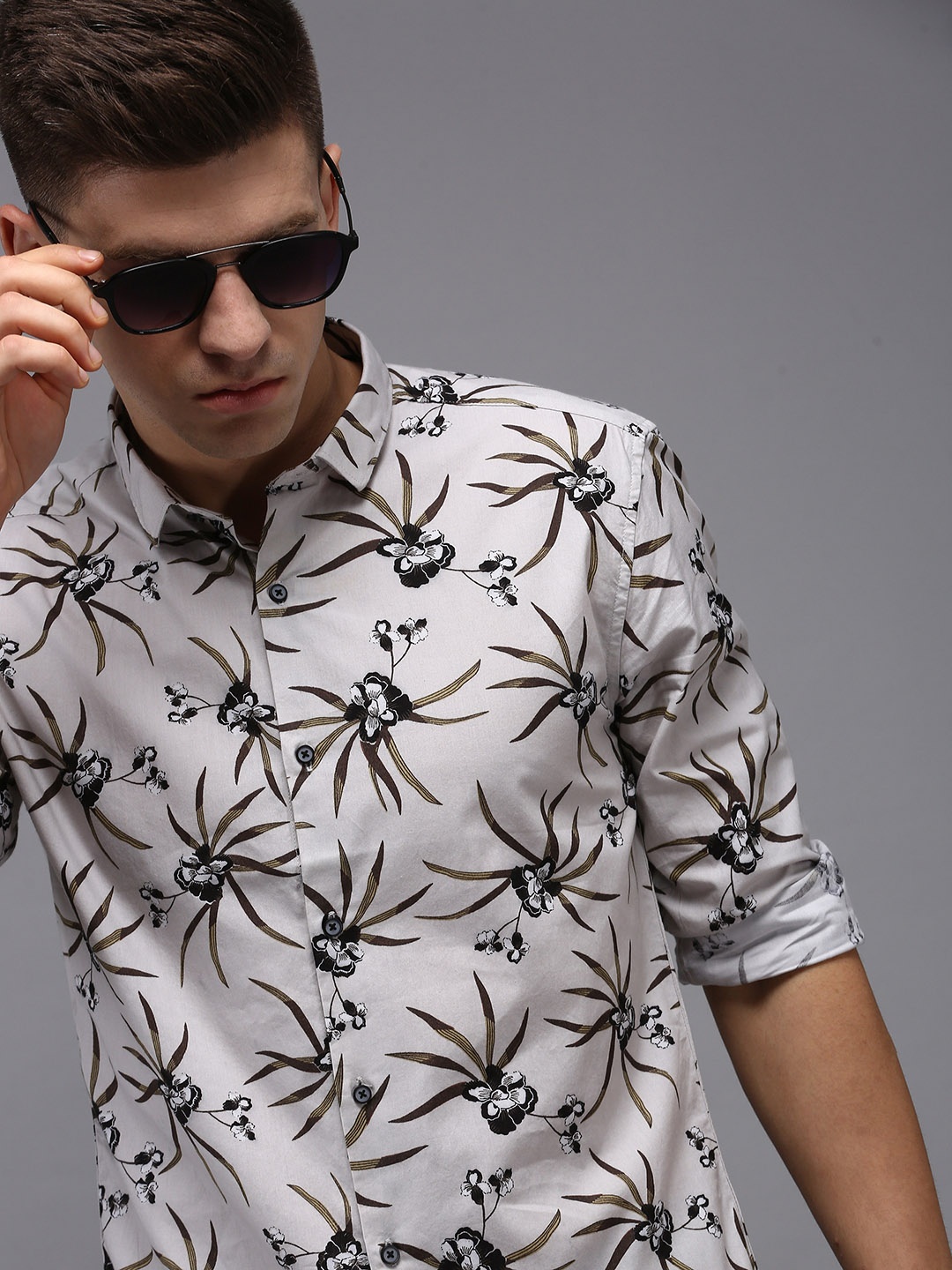 

SHOWOFF Men Comfort Floral Printed Cotton Casual Shirt, Grey