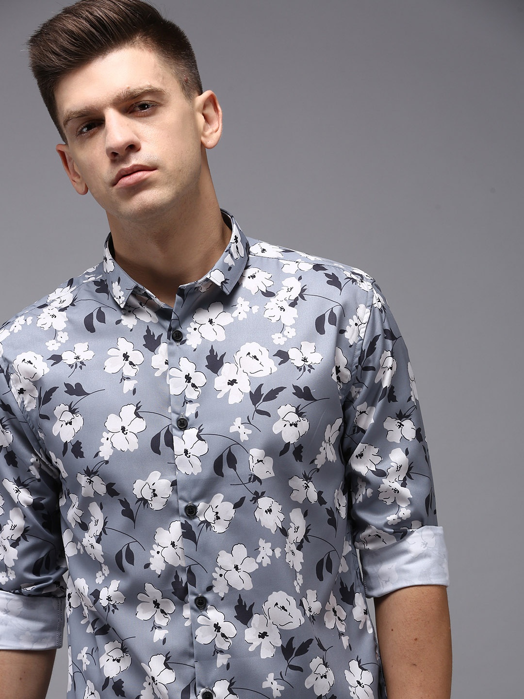 

SHOWOFF Men Grey Comfort Floral Printed Cotton Casual Shirt