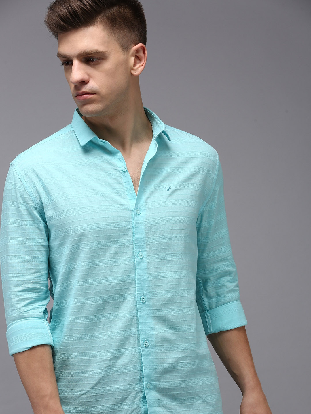 

SHOWOFF Men Comfort Horizontal Striped Cotton Casual Shirt, Blue