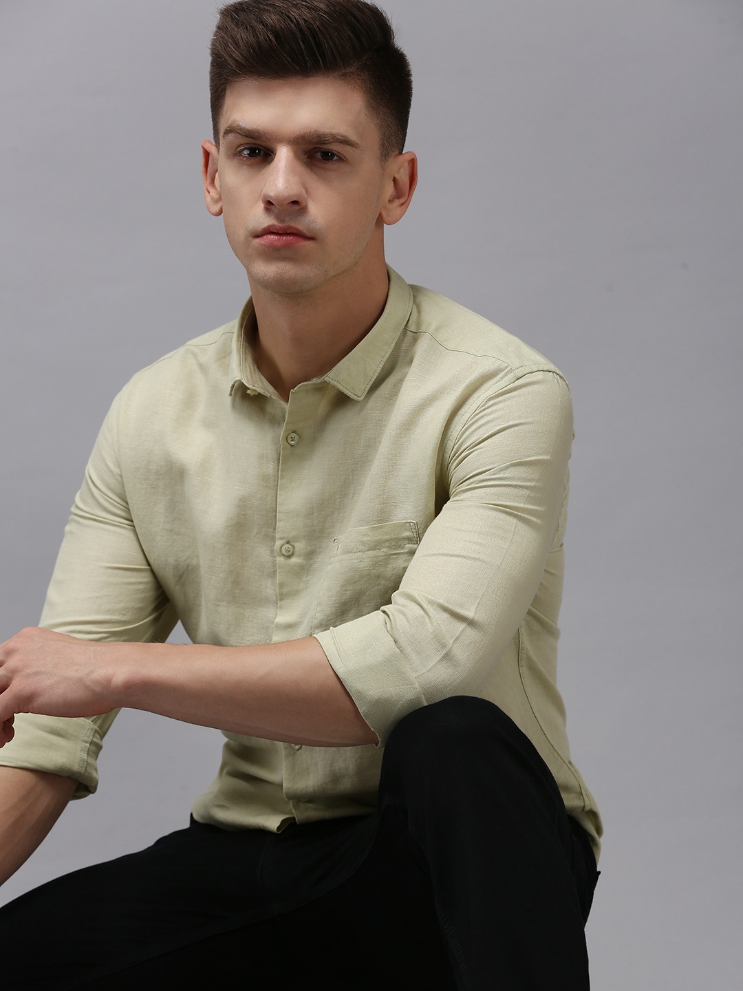 SHOWOFF Men Yellow Classic Cotton Casual Shirt