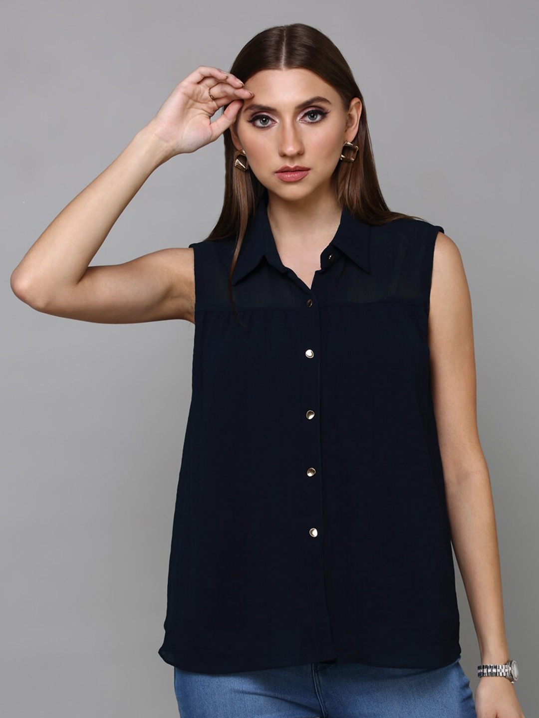 

aturabi Women Blue Shirt Style Top