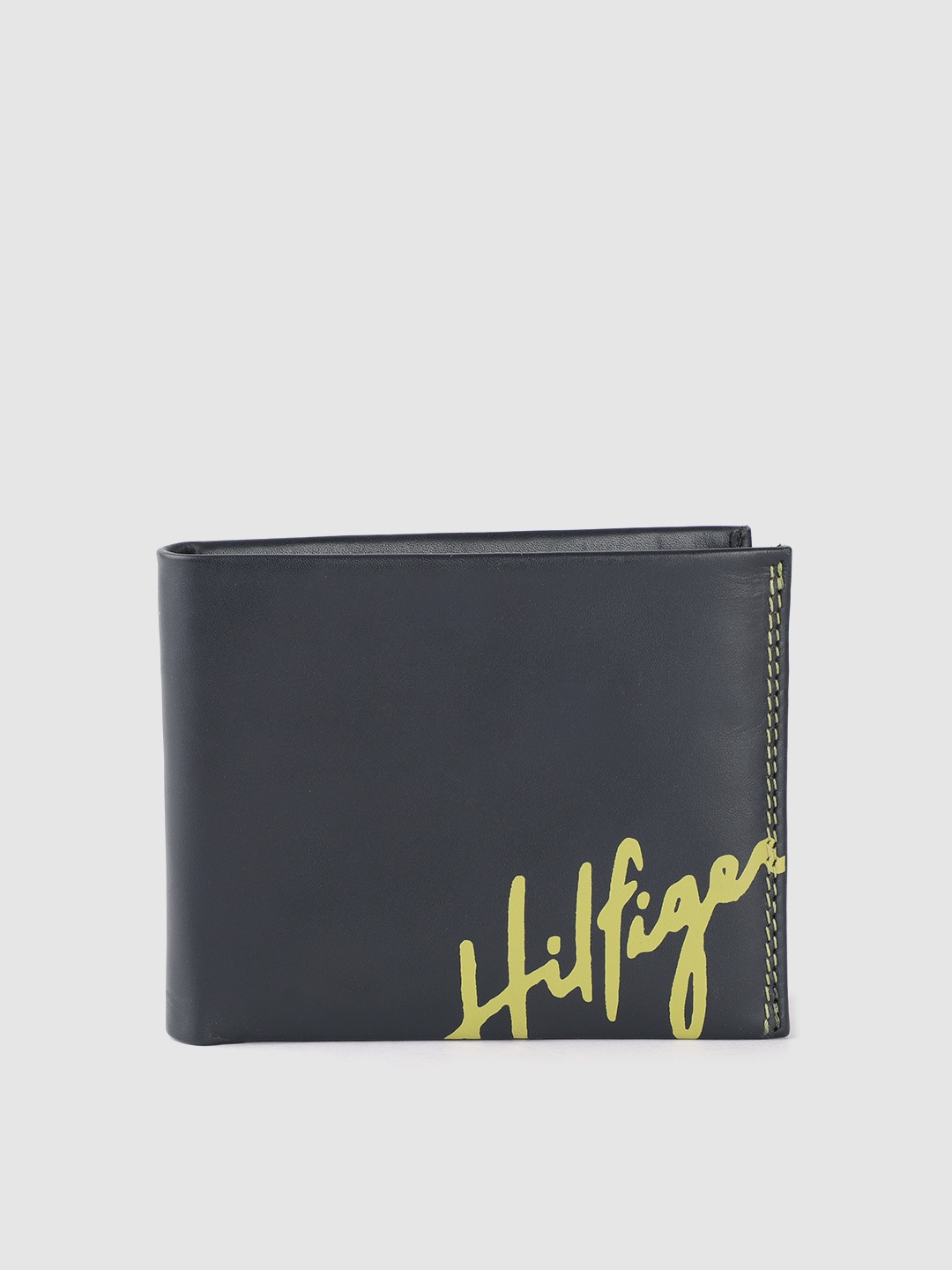 

Tommy Hilfiger Men Navy Blue Applique Leather Two Fold Wallet
