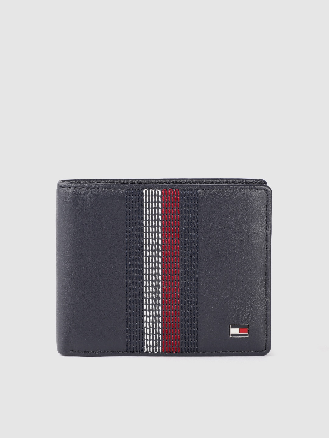 

Tommy Hilfiger Men Blue Woven Design Leather Two Fold Wallet
