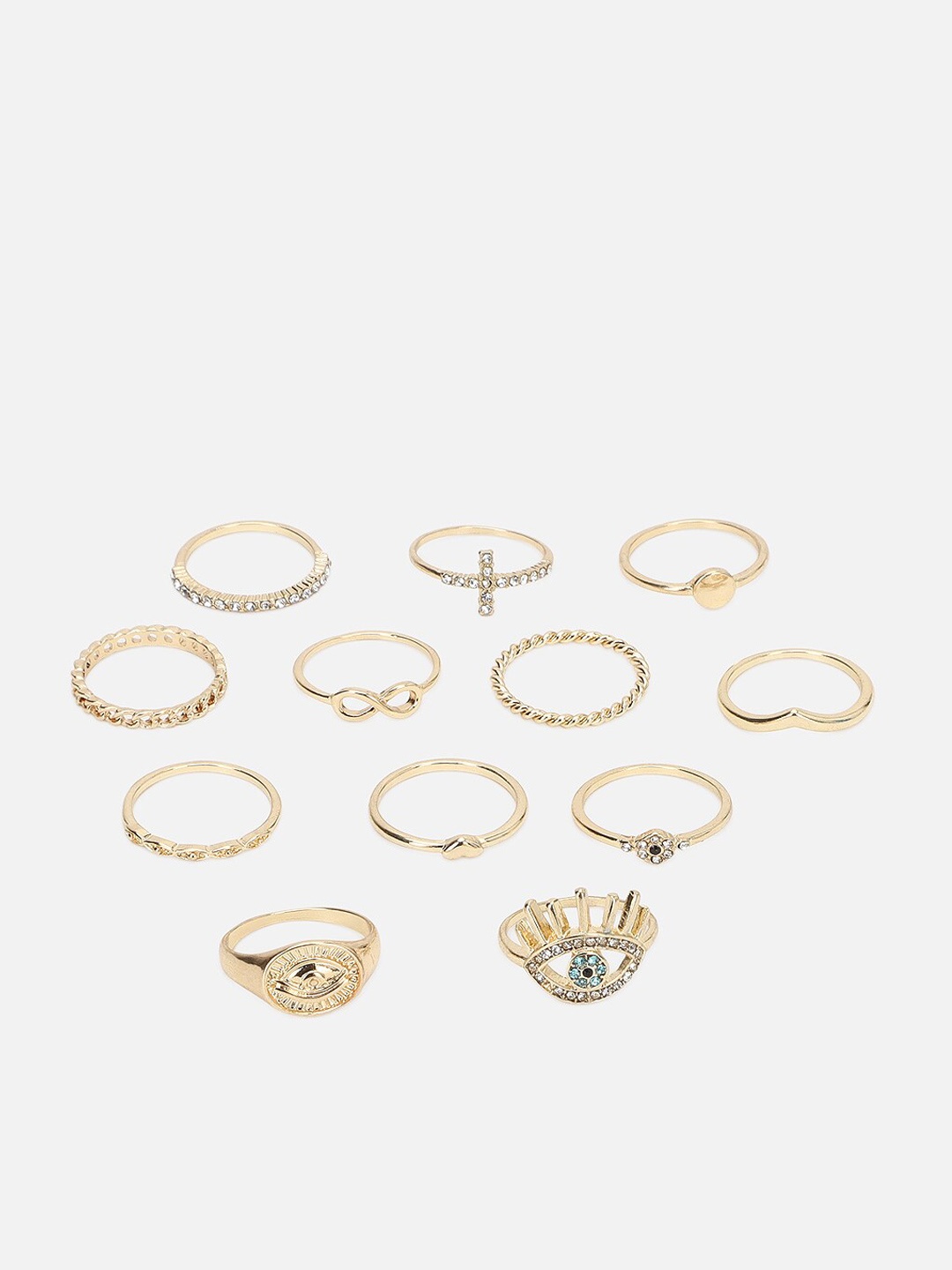 

Forever 21 Set Of 11 Gold-Plated AD Stone-Studded Finger Ring