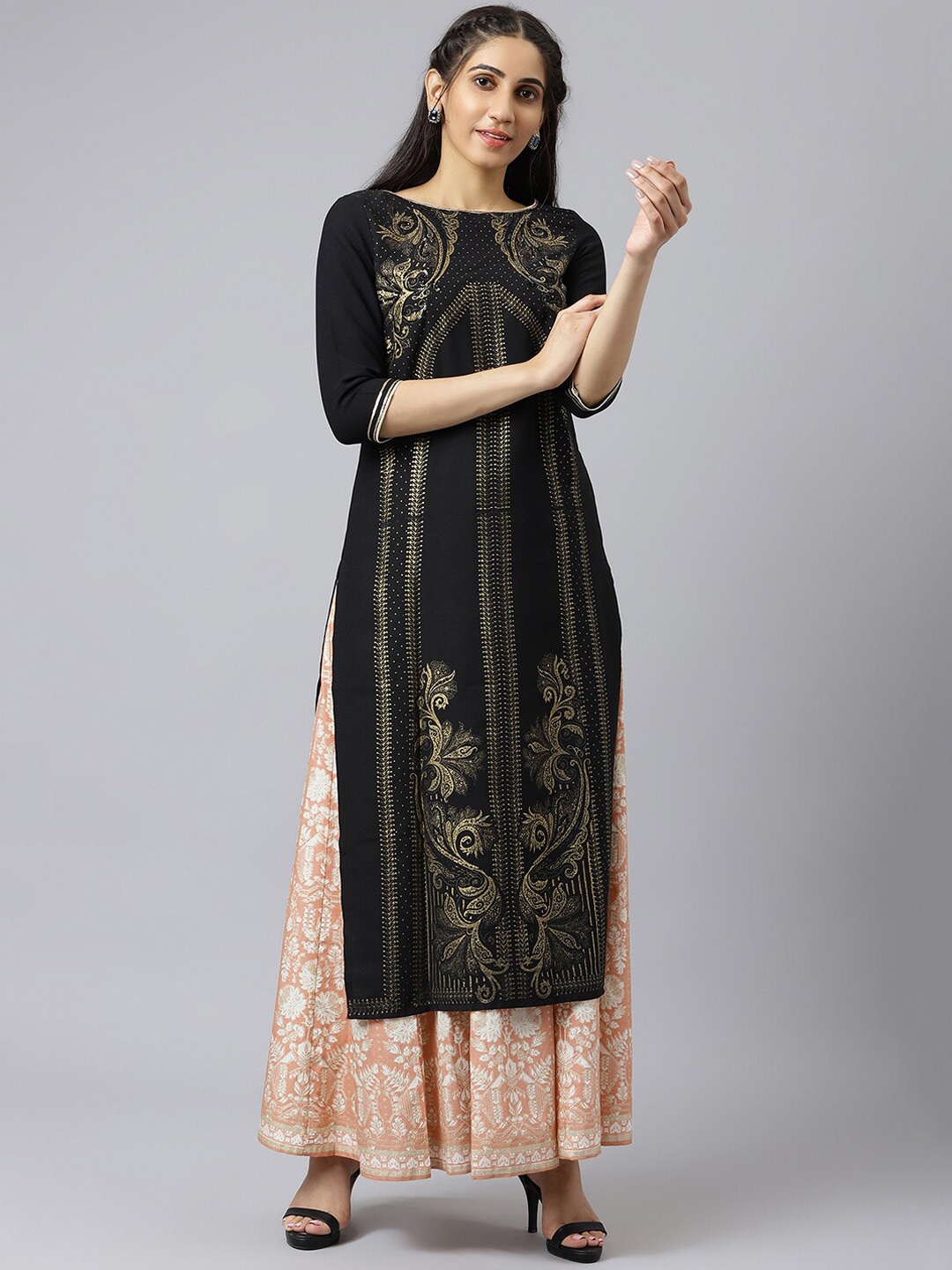 

WISHFUL Women Black Ethnic Motifs Printed Kurta