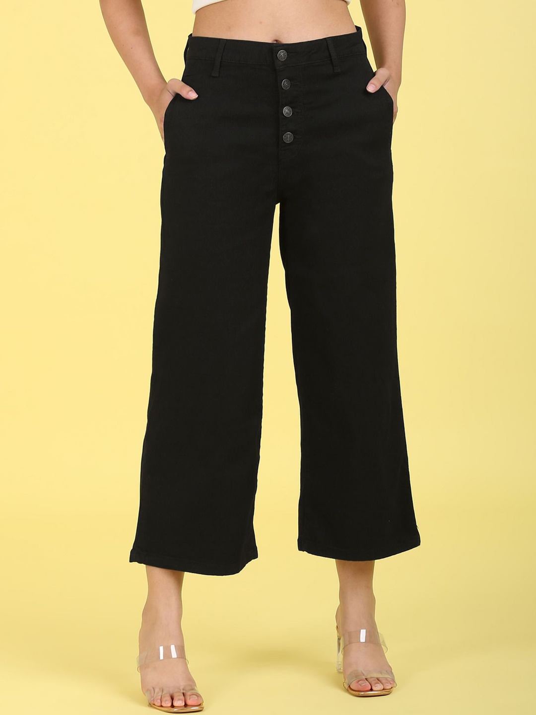 

Flying Machine Women Black Wide Leg High-Rise Stretchable Jeans