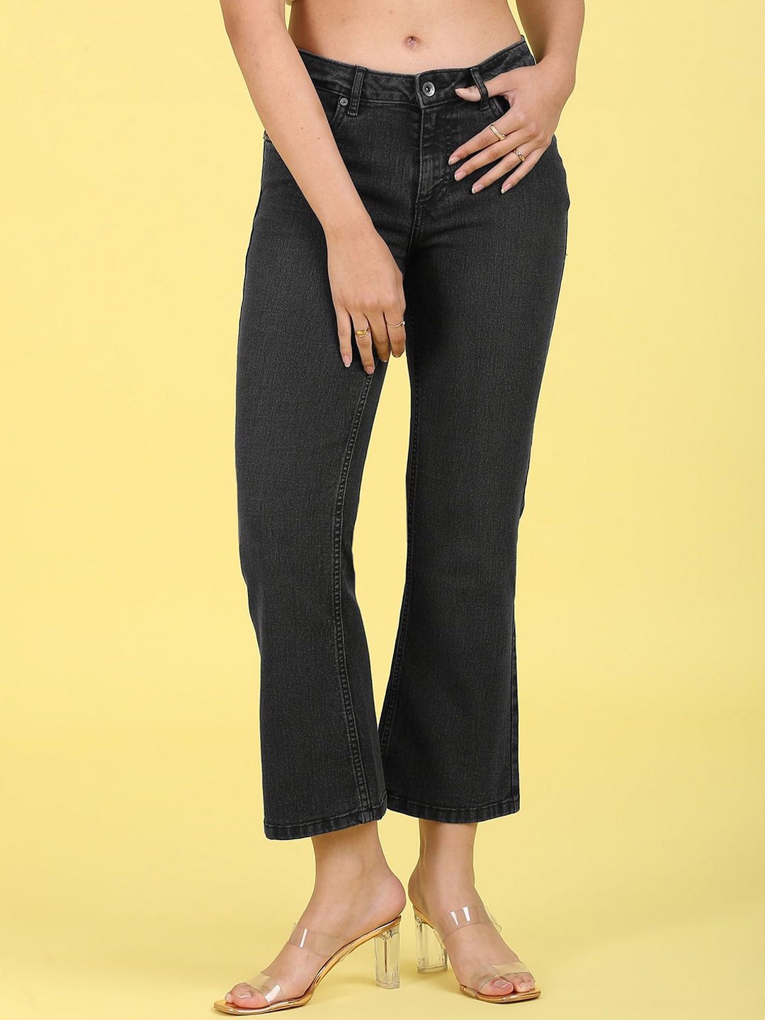 

Flying Machine Women Flared Stretchable Jeans, Black