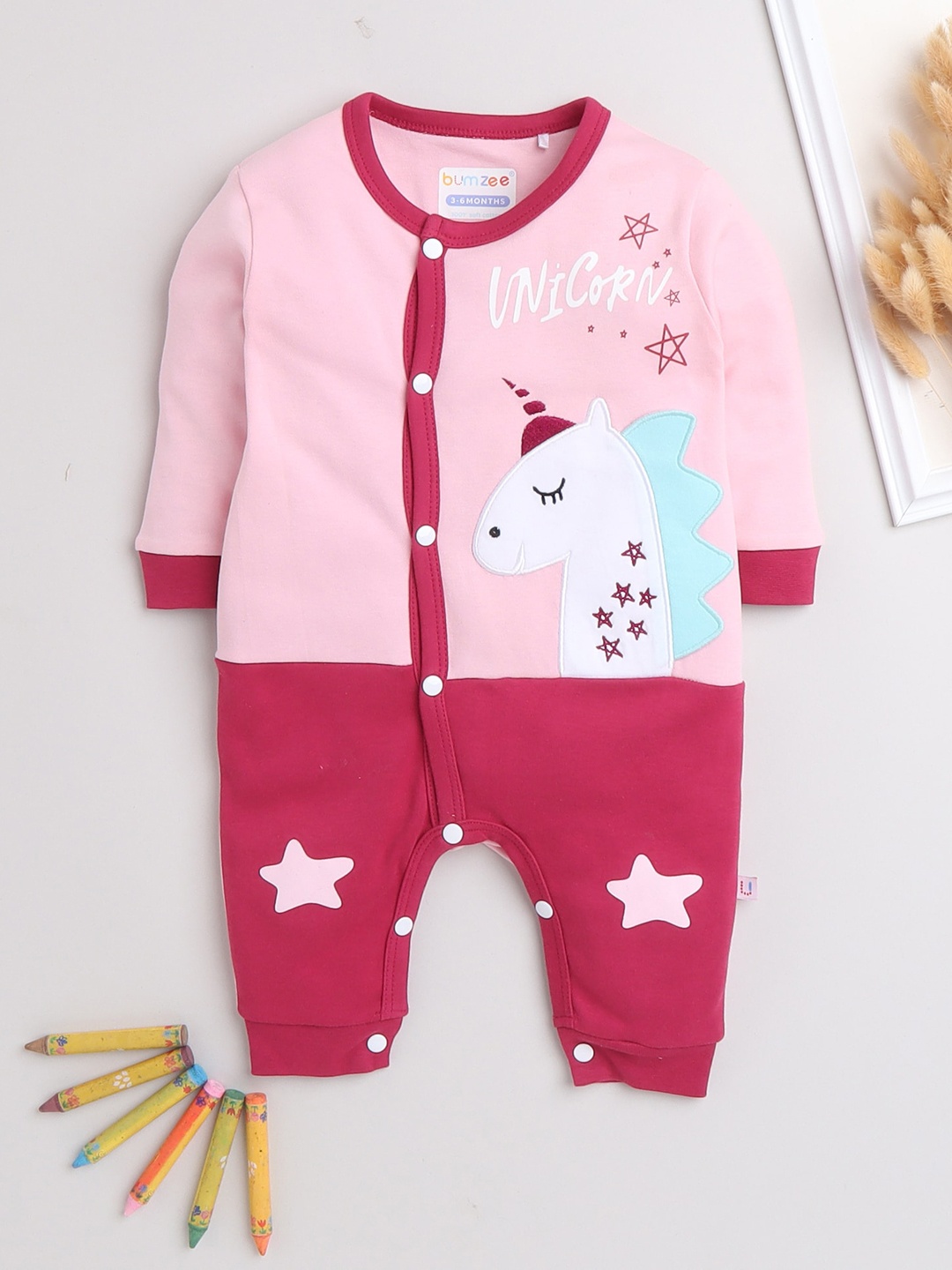 

BUMZEE Girls Pink Embroidered Cotton Front Open Sleepsuit